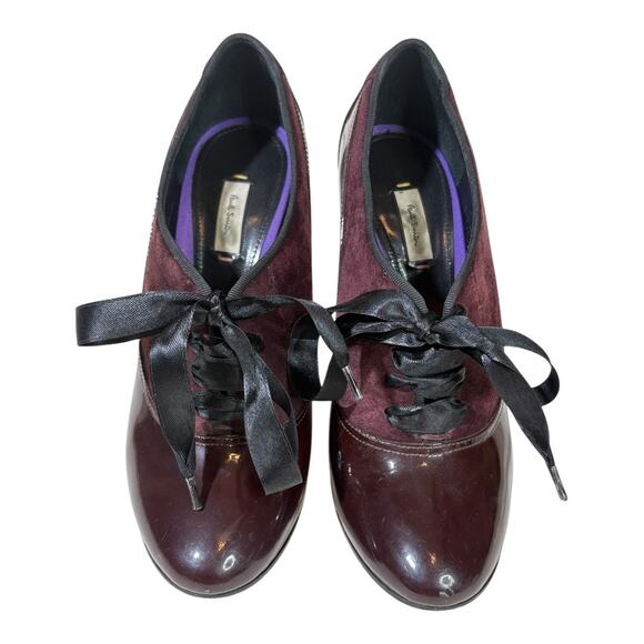 Paul Smith Burgundy Patent Leather & Suede Oxford Brogue Heels 38 7 - Picture 2 of 8